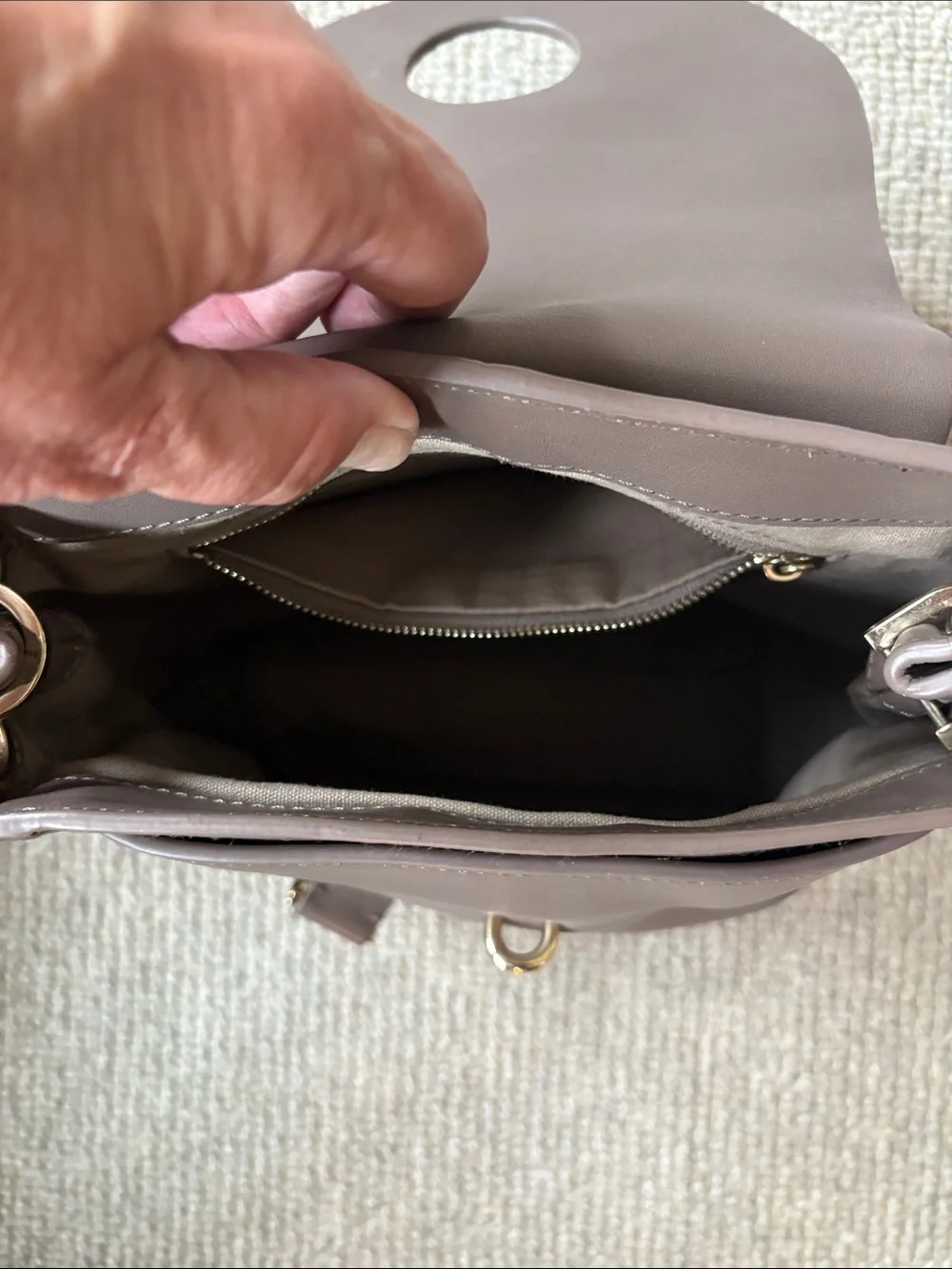 Liebeskind Taupe Brown Leather Crossbody Bag with Gold Hardware Lobster Clasp